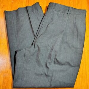 JOS Bank Men Striped Wool Dress Pants Flat Front Pleated Gray vtg luxury